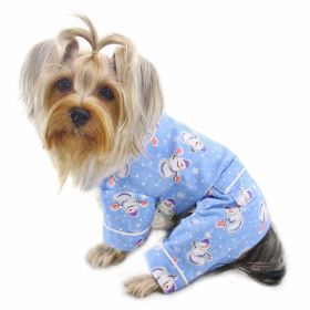 Snowman & Snowflake Flannel Pajamas with 2 Pockets (Color: Blue, size: XL)
