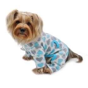 Blue & Gray Hearts Fleece Turtleneck Pajamas (Color: Pink, size: XL)