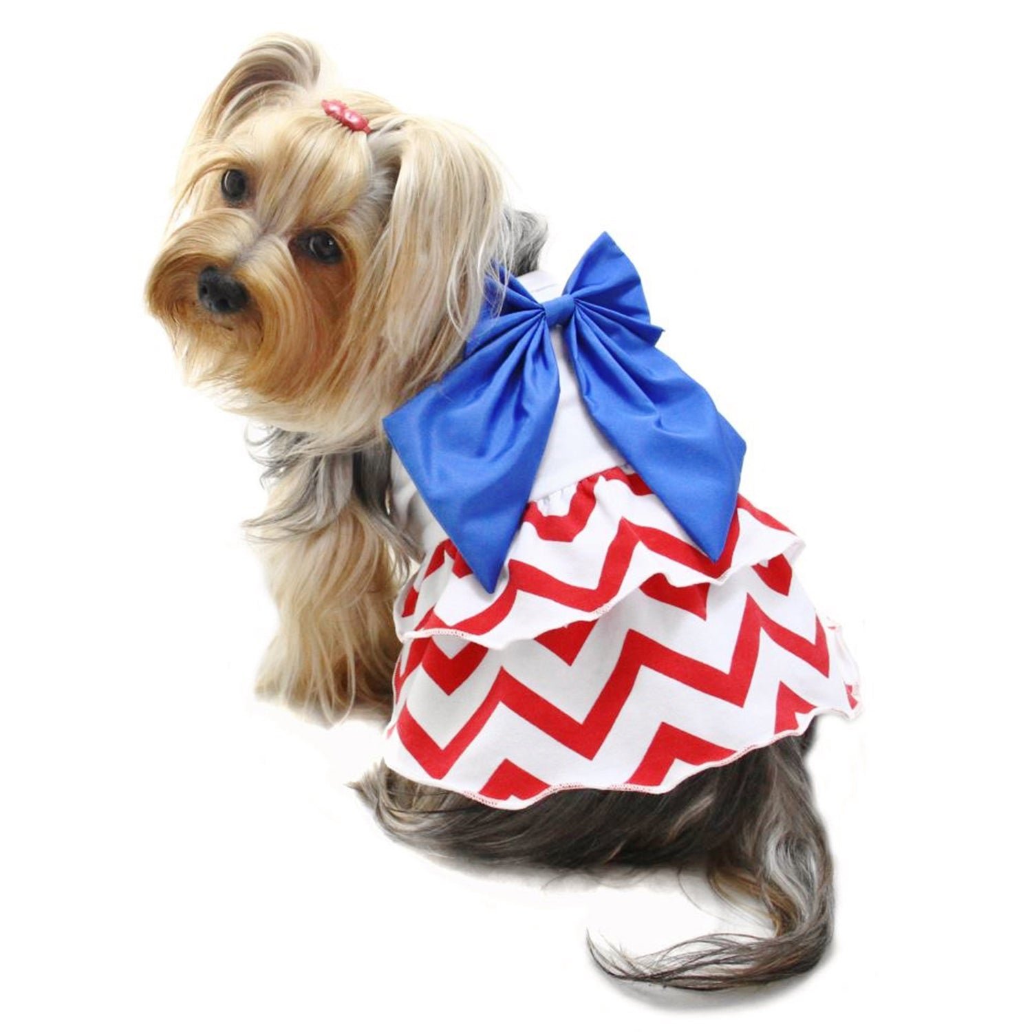 Patriotic Red/White/Blue Large Bow Sundress (Color: Red/White, size: XL)