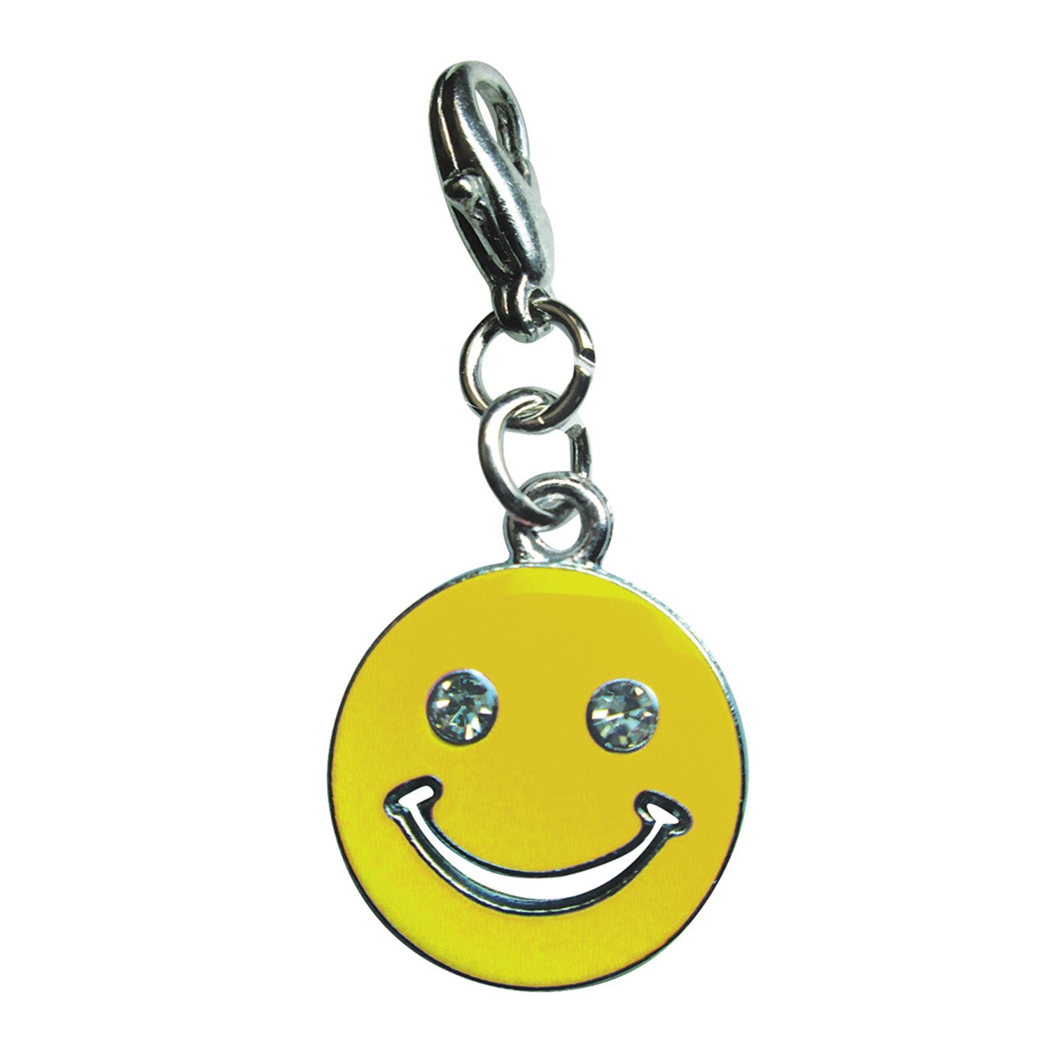 Happy Face with Sparkling Eyes Enamel Charm (Color: Yellow, size: 5/8" diameter)