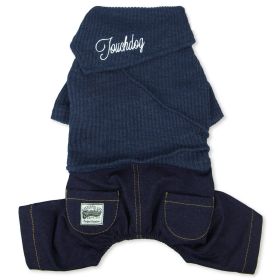Touchdog Vogue Neck-Wrap Sweater and Denim Pant Outfit (Color: Navy, size: X-LARGE)