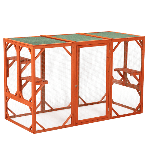 Wooden Cat House, Outdoor Cat Cage With Waterproof Asphalt Board And Cat Habitat, Orange Wooden Cat House, Outdoor Cat Cage With Waterproof Asphalt Board And Cat Habitat, Orange